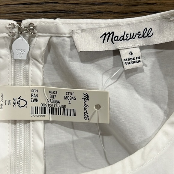 NWT Madewell Bubble Sleeve Poplin Mini Dress 4 White Pockets Sundress Boho Class - Picture 6 of 7